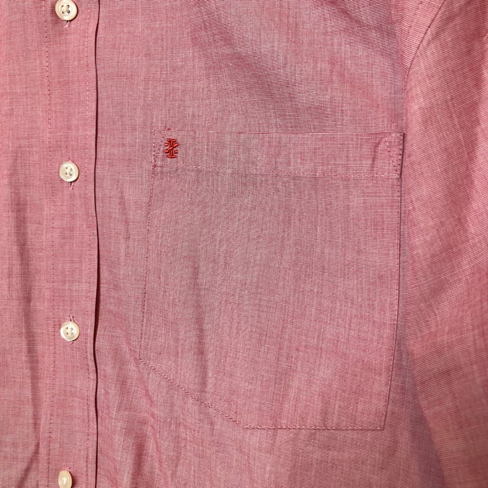 IZOD Luxury Sport Button Up Dress Shirt Men L Pink Red Cotton Long Sleeve Oxford - Picture 4 of 8